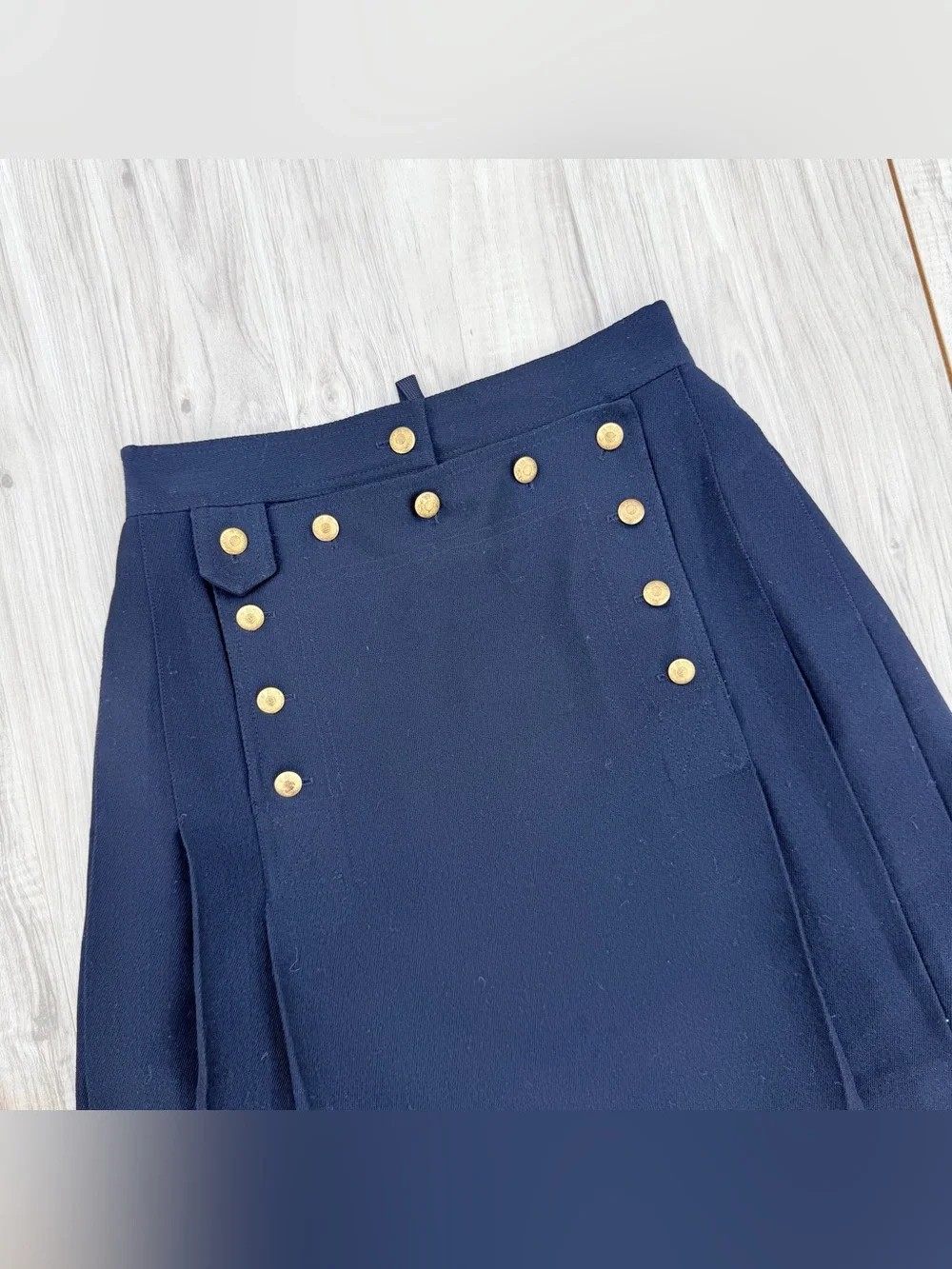 Ralph Lauren Vintage Navy Blue Pleated Wool Skirt